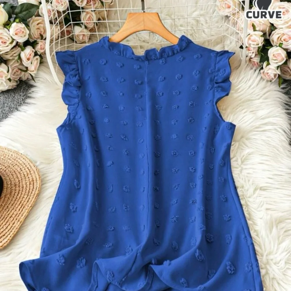 Blue Ruffled Women's Top - Picture 3 of 3